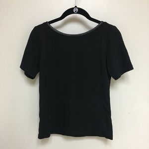 LOFT Faux Leather Trimmed Black Shirt